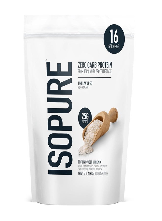 آيزوبيور مسحوق بروتين مصل اللبن المعزول النقي 100% من Isopure Zero Carb، خالٍ من الغلوتين، مع فيتامينات، بدون نكهة، 25 غرام من البروتين لكل حصة، 1 رطل، 16 حصة (قد يختلف شكل العبوة) - Image 1