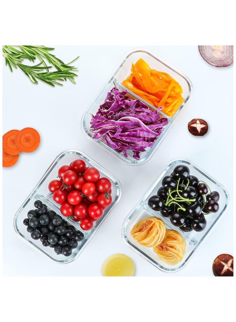 Anmi 5Pack 1000ml Glass Food Containers with Lids (2 Compartments) - Image 2