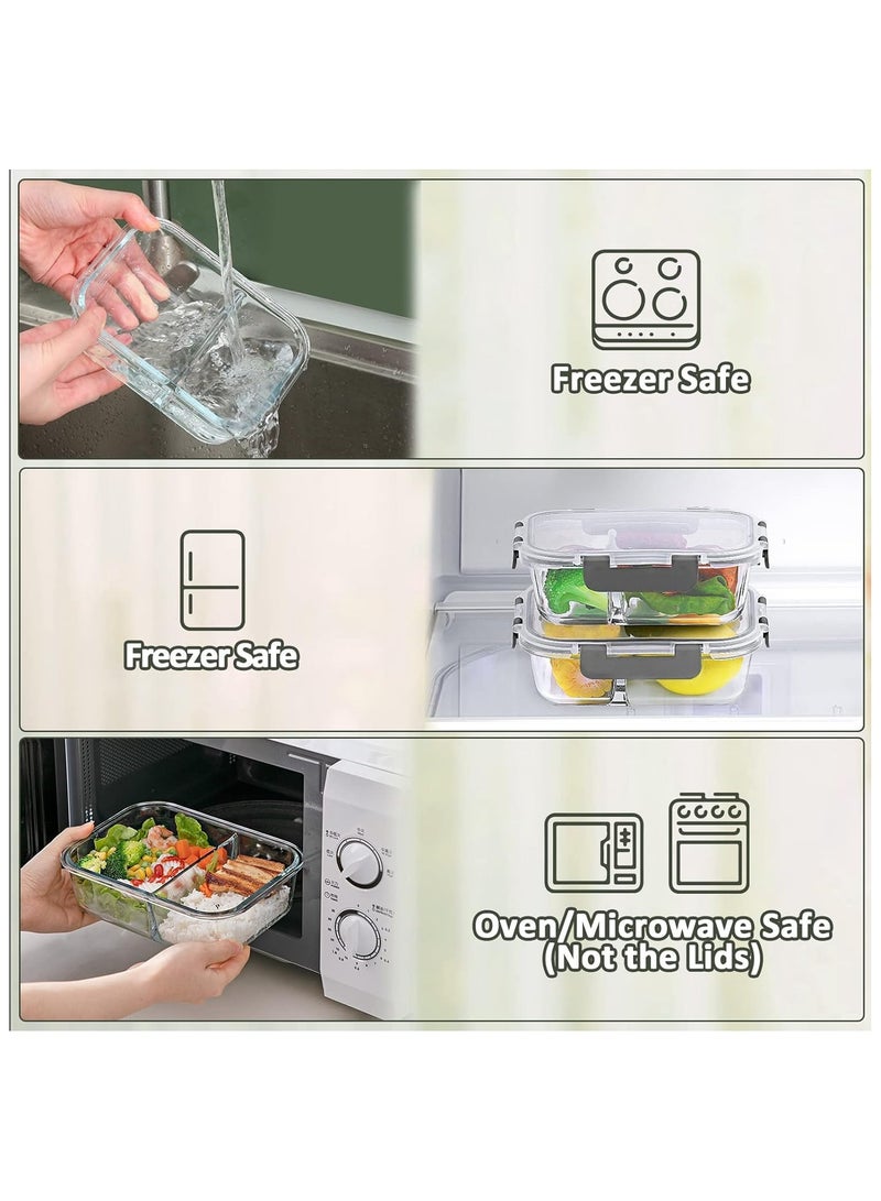 Anmi 5Pack 1000ml Glass Food Containers with Lids (2 Compartments) - Image 5