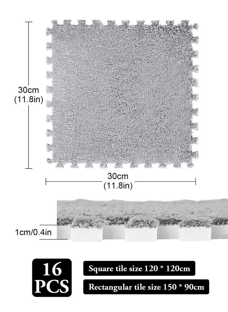 HomarKet 16Pcs Interlocking Foam Mats, Fluffy Carpet Tiles, Plush Area Rug, Square Splicing Floor Tiles, Soft Playmat Puzzle Floor Mat for Play Room, 30*30*1cm(Grey/White) - Image 3