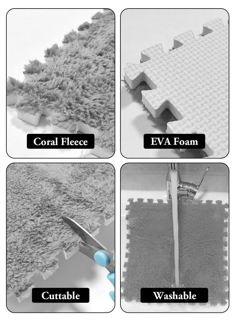 HomarKet 16Pcs Interlocking Foam Mats, Fluffy Carpet Tiles, Plush Area Rug, Square Splicing Floor Tiles, Soft Playmat Puzzle Floor Mat for Play Room, 30*30*1cm(Grey/White) - Image 5