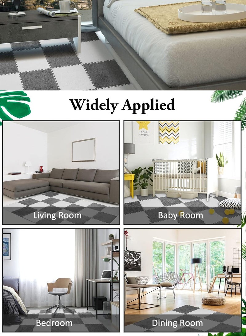 HomarKet 16Pcs Interlocking Foam Mats, Fluffy Carpet Tiles, Plush Area Rug, Square Splicing Floor Tiles, Soft Playmat Puzzle Floor Mat for Play Room, 30*30*1cm(Grey/White) - Image 4