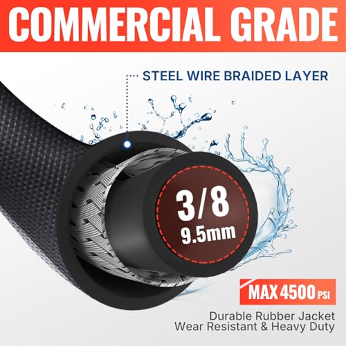 YAMATIC Pressure Washer Whip Hose with Swivel Steel Connector, 3/8 Whip Line for Pressure Washer, 8FT Jumper Hose with 3/8 Inch Quick Connect Plug - Image 2