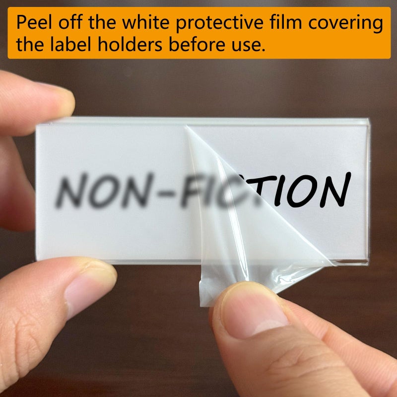 ChanQnTon Acrylic Shelf Labels,L-Shape Book Shelf Labels,Price Tags,Sign Holder,Display Stand.20Pack 1.25x3.15inch with Paper Inserts&Double Sided Sticky Dots.for Library,School,Home,Office,Store - Image 4