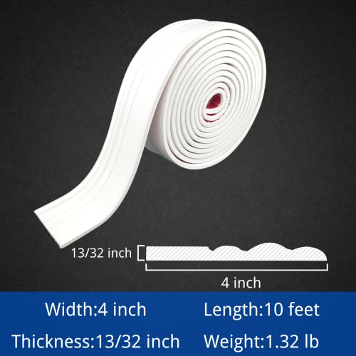 COUKIU Flexible Baseboard Molding Trim, Peel and Stick Rubber Wall Base Moulding Trim, 4 Inch x 10 Feet Self-Adhesive Vinyl Wall Base Cove Base (Pure White) - Image 2