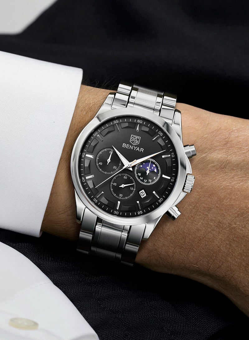 BENYAR BY BENYAR Men's Chronograph Watch 30 m Waterproof Luminous Classic Fashion Watches Large Dial Date Analogue Quartz Watch Elegant Gift for Men - Image 3