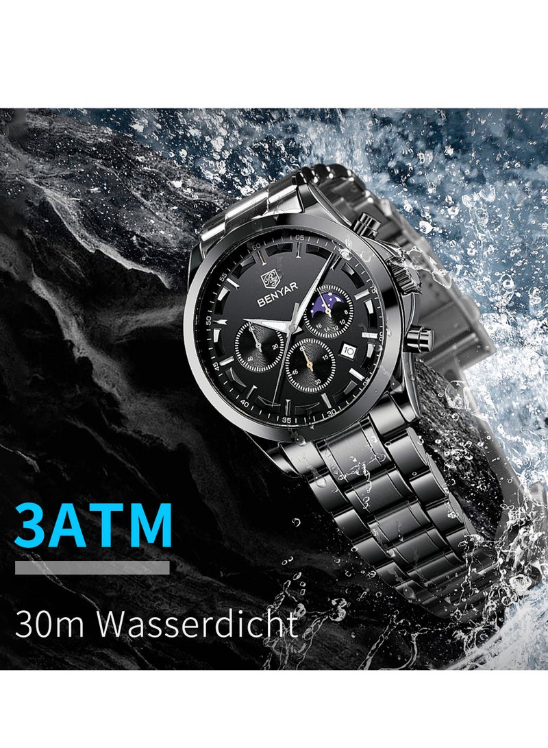BENYAR BY BENYAR Men's Chronograph Watch 30 m Waterproof Luminous Classic Fashion Watches Large Dial Date Analogue Quartz Watch Elegant Gift for Men - Image 5