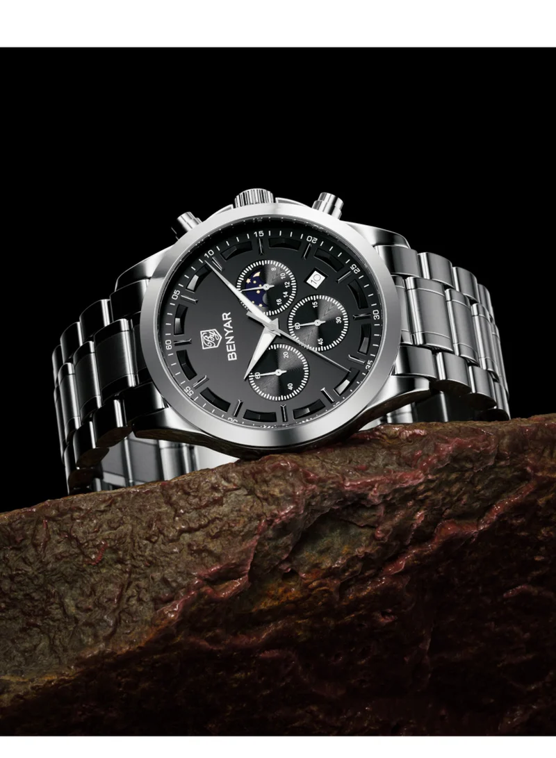 BENYAR BY BENYAR Men's Chronograph Watch 30 m Waterproof Luminous Classic Fashion Watches Large Dial Date Analogue Quartz Watch Elegant Gift for Men