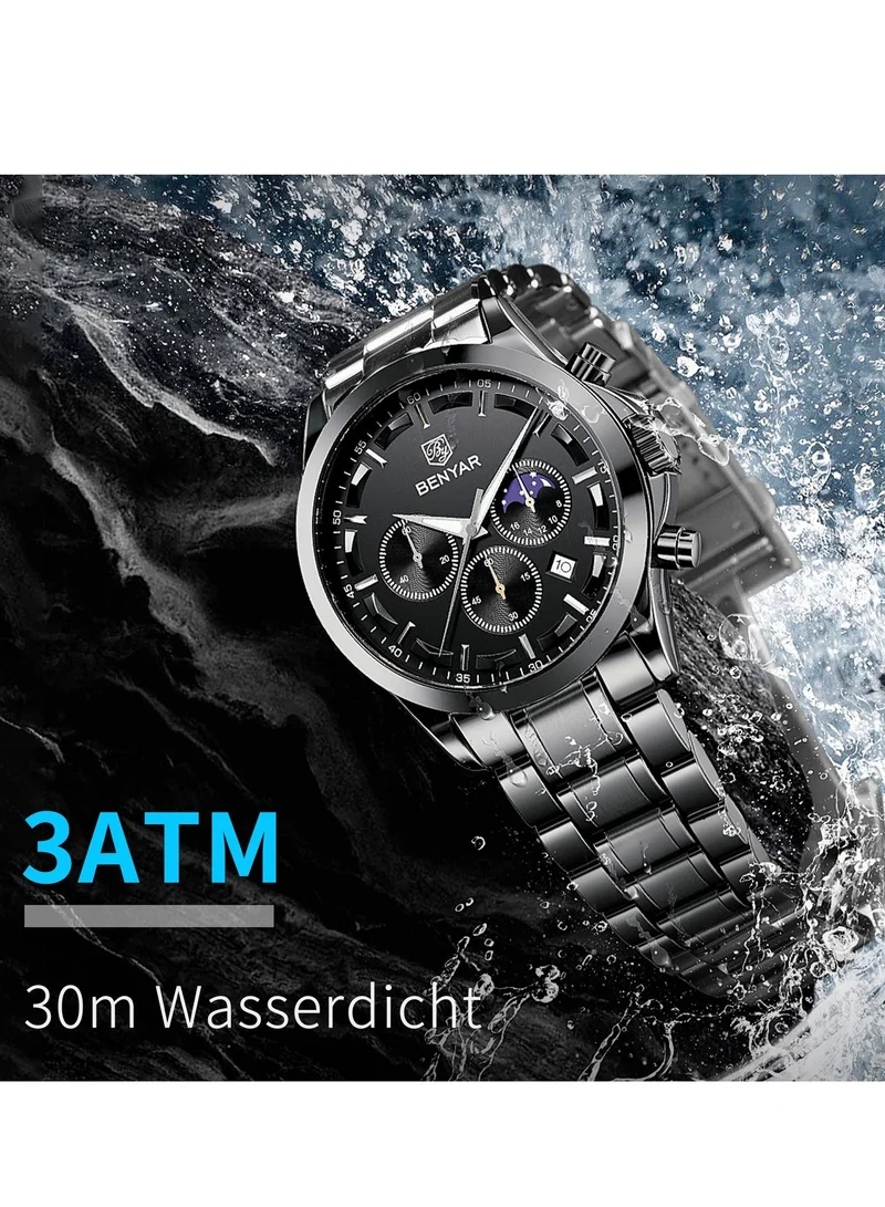 Benyar Silver A BY BENYAR Men's Chronograph Watch 30 m Waterproof Luminous Classic Fashion Watches Large Dial Date Analogue Quartz Watch Elegant Gift for Men for Men | Best Price UAE