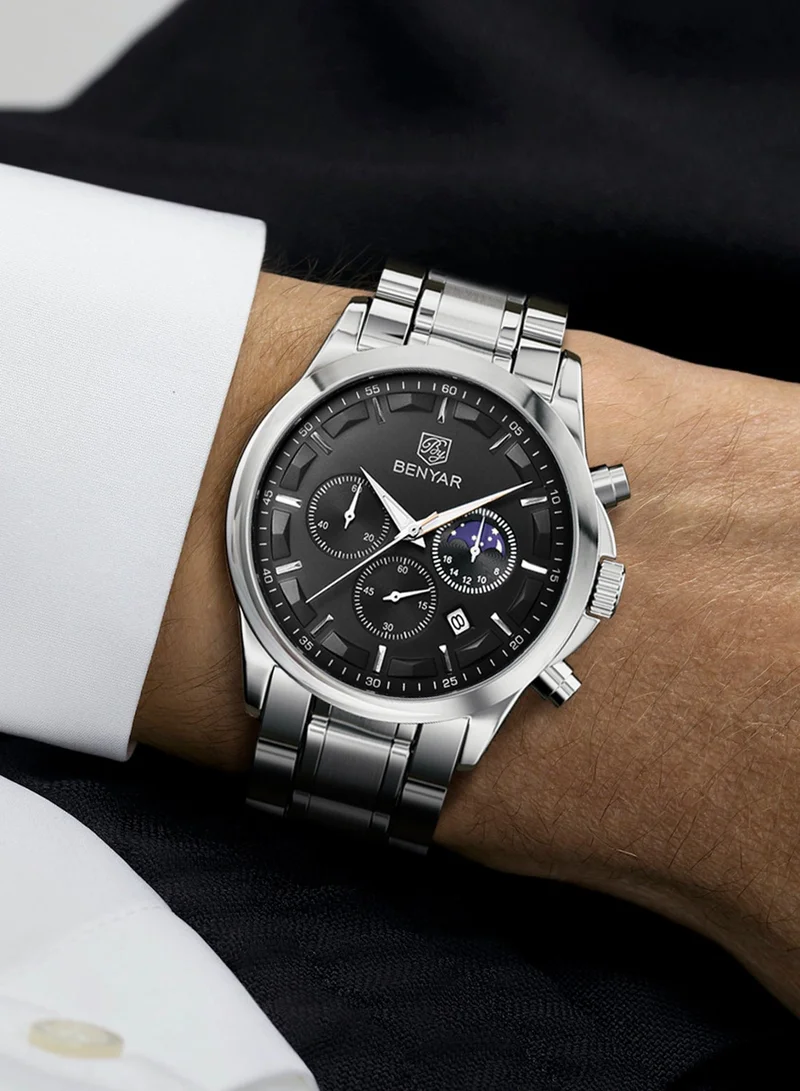Benyar Silver A BY BENYAR Men's Chronograph Watch 30 m Waterproof Luminous Classic Fashion Watches Large Dial Date Analogue Quartz Watch Elegant Gift for Men for Men | Best Price UAE