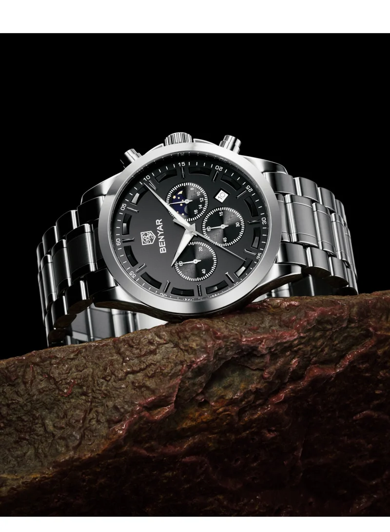 Benyar Silver A BY BENYAR Men's Chronograph Watch 30 m Waterproof Luminous Classic Fashion Watches Large Dial Date Analogue Quartz Watch Elegant Gift for Men for Men | Best Price UAE