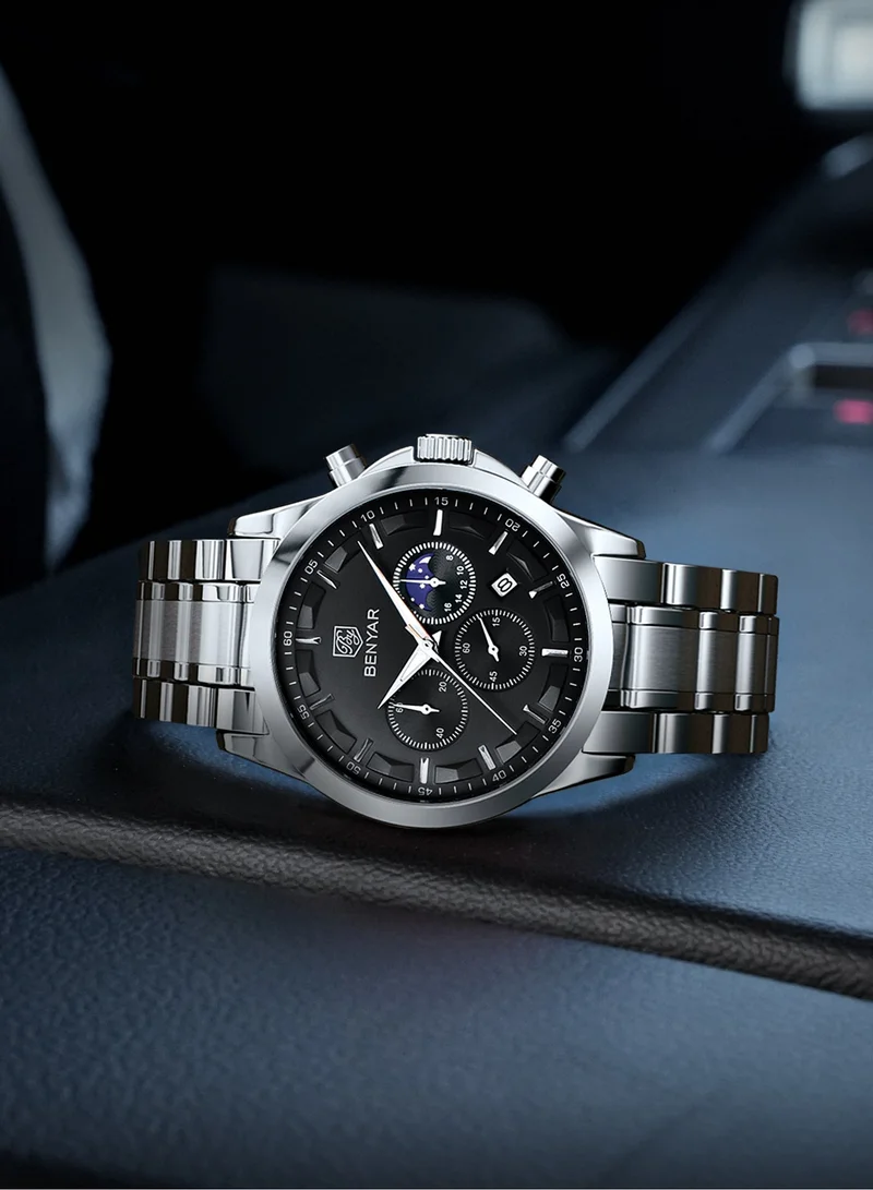 Benyar Silver A BY BENYAR Men's Chronograph Watch 30 m Waterproof Luminous Classic Fashion Watches Large Dial Date Analogue Quartz Watch Elegant Gift for Men for Men | Best Price UAE