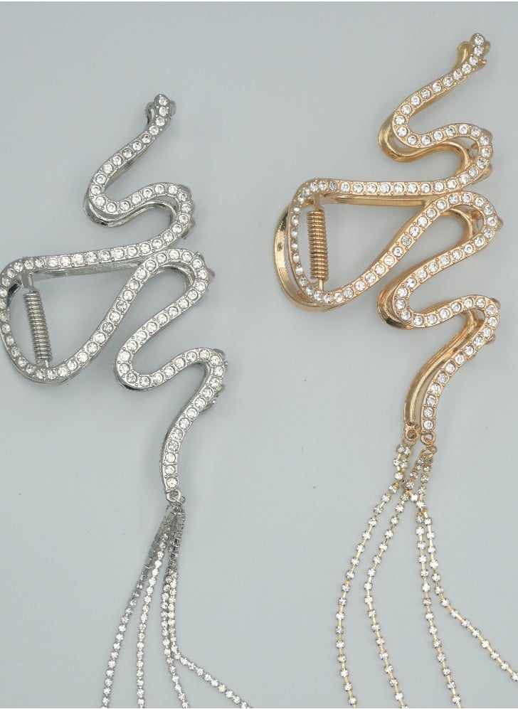 ZAAS ZAAS Dazzling Duos Bling Metallic gold and silver Big Hair Clips (Pack of 2)  - Image 1