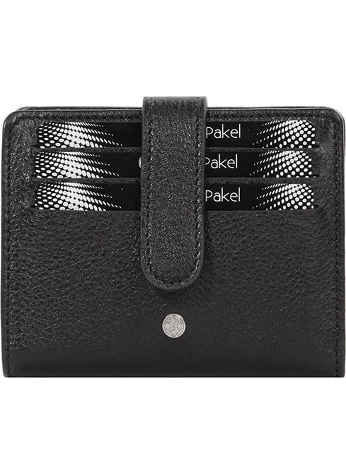 Cengiz Pakel Genuine Leather Small Size Black Men's Wallet + Keychain Gift Set