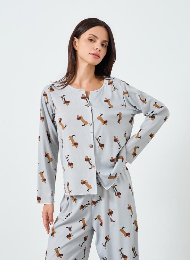 Styli Allover Printed Tops&Pants Pajama Long Sets - Image 2