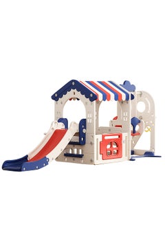 MaBaby 5 in 1 Toddler Slide and Swing Set, Kid Slide for Toddlers Age 1-3, Tent Themed Baby Slide with Basketball Hoop, Indoor Outdoor Slide Toddler Playset Toddler Playground  - Image 1