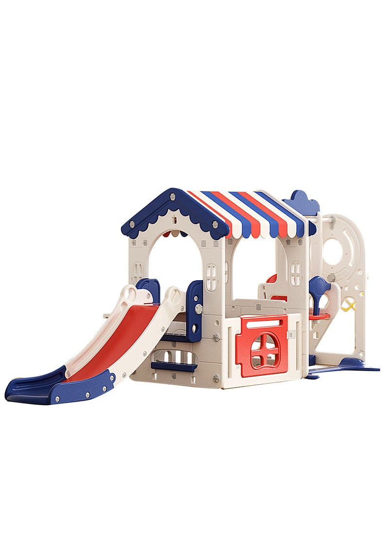 MaBaby - 5 in 1 Toddler Slide and Swing Set, Kid Slide for Toddlers Age 1-3, Tent Themed Baby Slide with Basketball Hoop, Indoor Outdoor Slide Toddler Playset Toddler Playground - Image 1