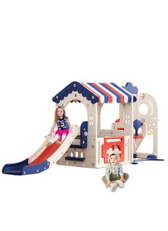 MaBaby 5 in 1 Toddler Slide and Swing Set, Kid Slide for Toddlers Age 1-3, Tent Themed Baby Slide with Basketball Hoop, Indoor Outdoor Slide Toddler Playset Toddler Playground  - Image 3