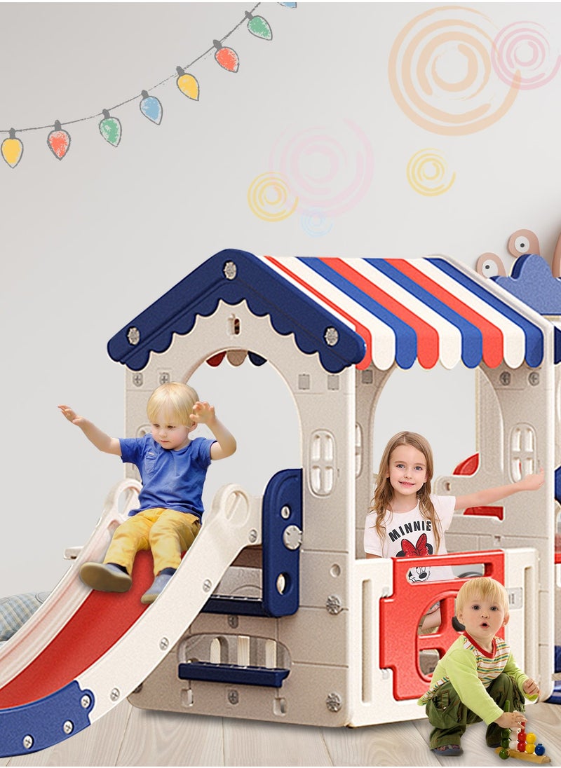 MaBaby - 5 in 1 Toddler Slide and Swing Set, Kid Slide for Toddlers Age 1-3, Tent Themed Baby Slide with Basketball Hoop, Indoor Outdoor Slide Toddler Playset Toddler Playground - Image 1