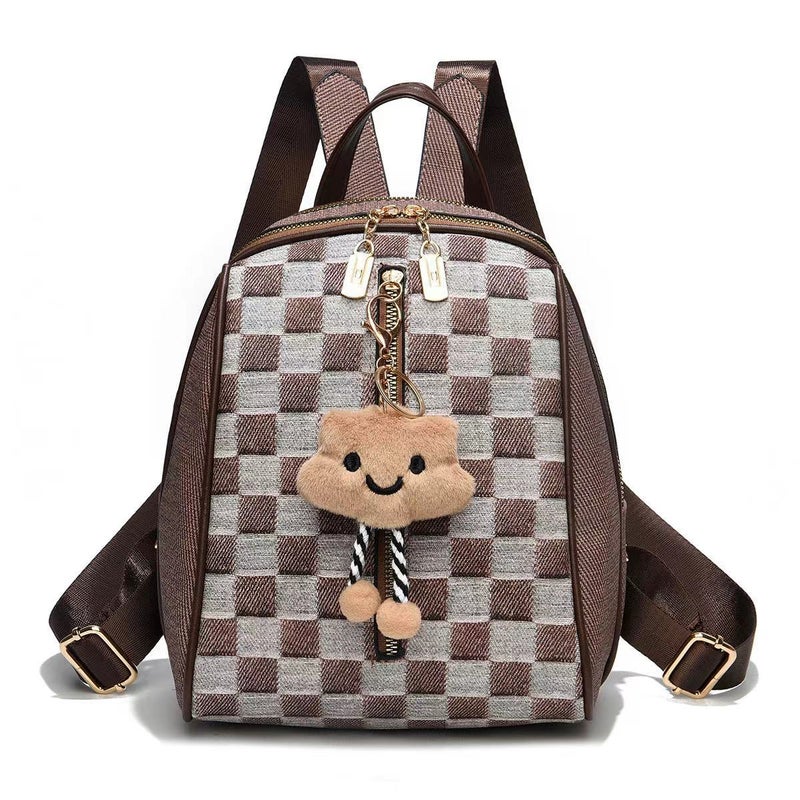 New Checkerboard Cute Large Capacity Shoulder Bag Lightweight Student Backpack High-Value Multi-Layer Bag Travel Backpack - Image 5