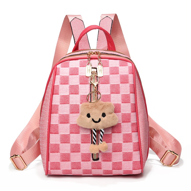 New Checkerboard Cute Large Capacity Shoulder Bag Lightweight Student Backpack High-Value Multi-Layer Bag Travel Backpack - Image 4