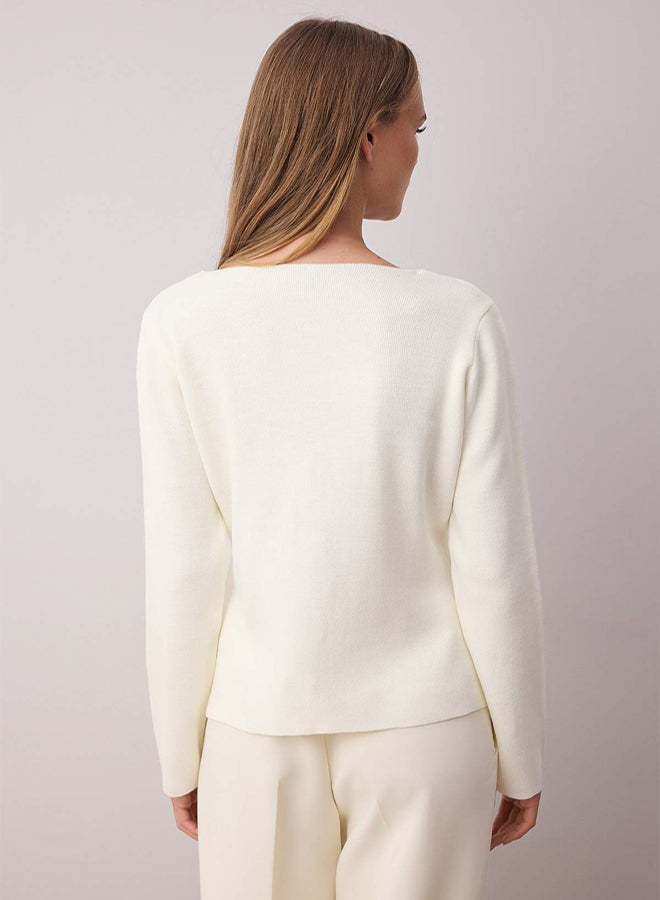 trendyol كارديجان محبوك بتفاصيل زر باللون الإكرو - Image 4