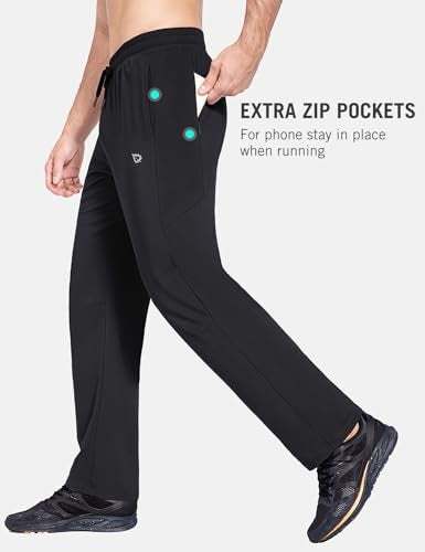 baleaf Men's Fleece Lined Pants Winter Athletic Workout Hiking Track Thermal Warm Open Bottom Sweatpants with Zipper Pockets Black XL - Image 5