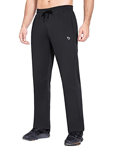 baleaf Men's Fleece Lined Pants Winter Athletic Workout Hiking Track Thermal Warm Open Bottom Sweatpants with Zipper Pockets Black XL - Image 1