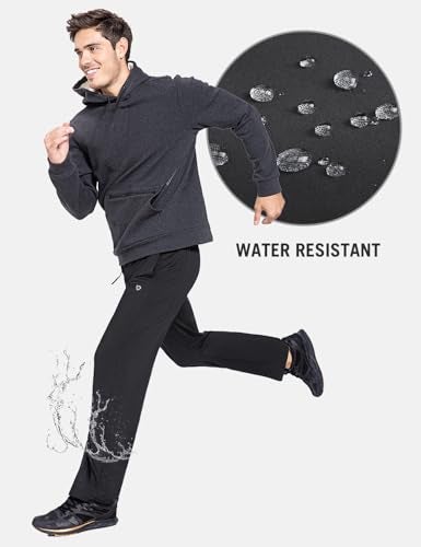 baleaf Men's Fleece Lined Pants Winter Athletic Workout Hiking Track Thermal Warm Open Bottom Sweatpants with Zipper Pockets Black XL - Image 3