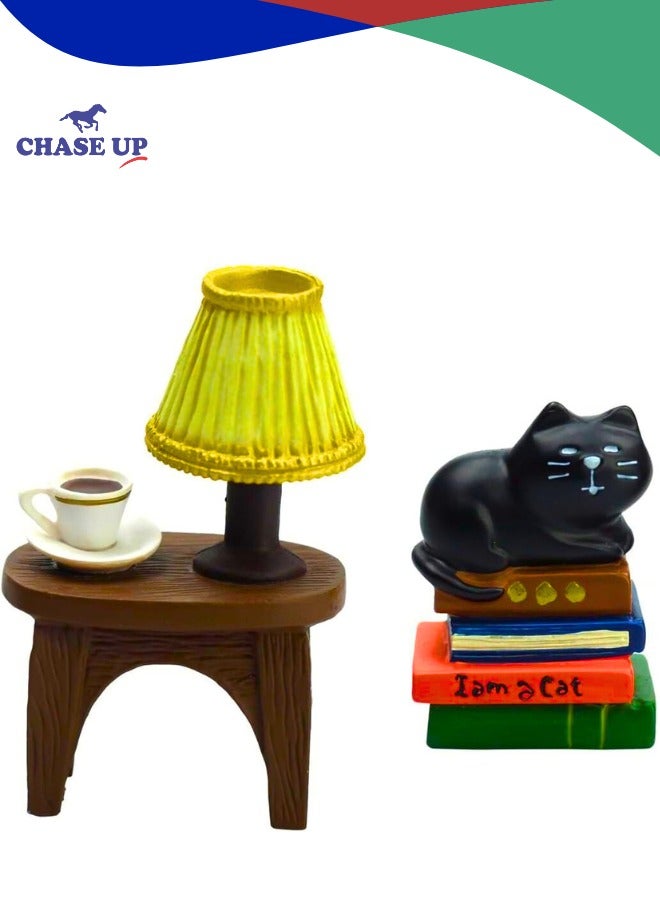 Chase Up Resin Figurine, Cute Office Desk Decor, Cute Mini Cat, Resin Cat Small Table Lamp Ornament, Mini Resin Animals for Home Decoration, DIY Crafts, Mini Garden Accessories, Bookshelf,Table,Desk Decoration - Image 1