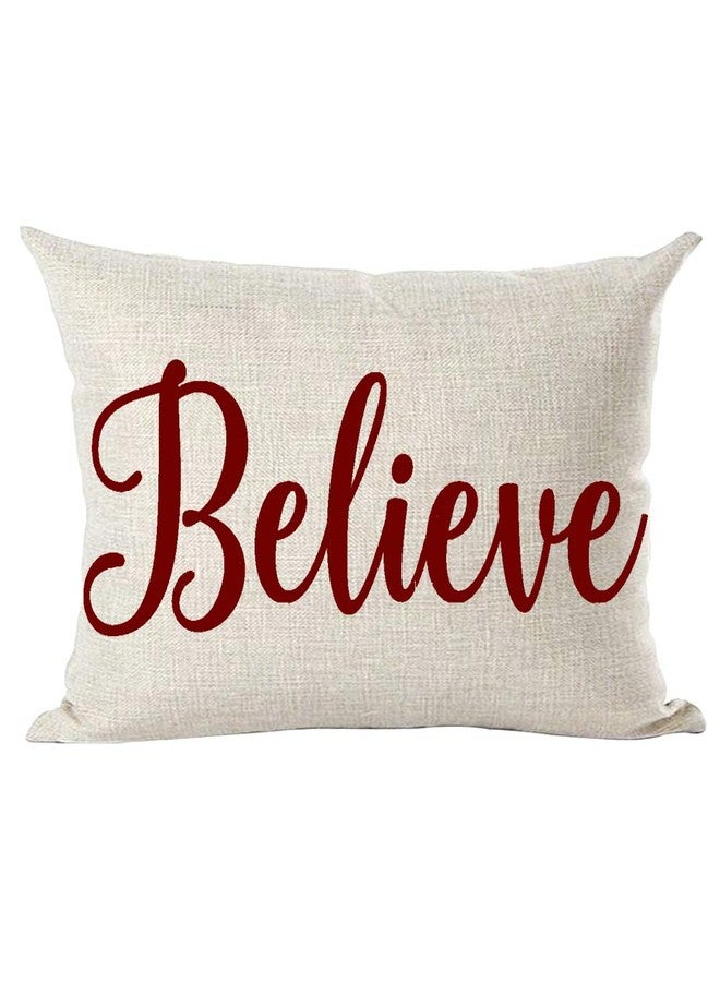 Ramirar Happy New Year Merry Christmas Claret Wine Red Word Believe Inspirational Decorative Lumbar Throw Pillow Cover Case Home Living Room Bed Sofa Car Cotton Linen Rectangular 12 x 20 Inches - Image 3