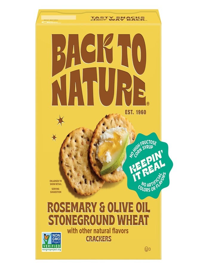 Back to Nature Rosemary & Olive Oil Stoneground Wheat Crackers, Non-GMO, Plant-Based Snack Cracker, Made with Whole Grains & Flax Seed, 5oz Box - Image 1