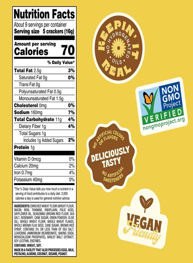 Back to Nature Rosemary & Olive Oil Stoneground Wheat Crackers, Non-GMO, Plant-Based Snack Cracker, Made with Whole Grains & Flax Seed, 5oz Box - Image 2