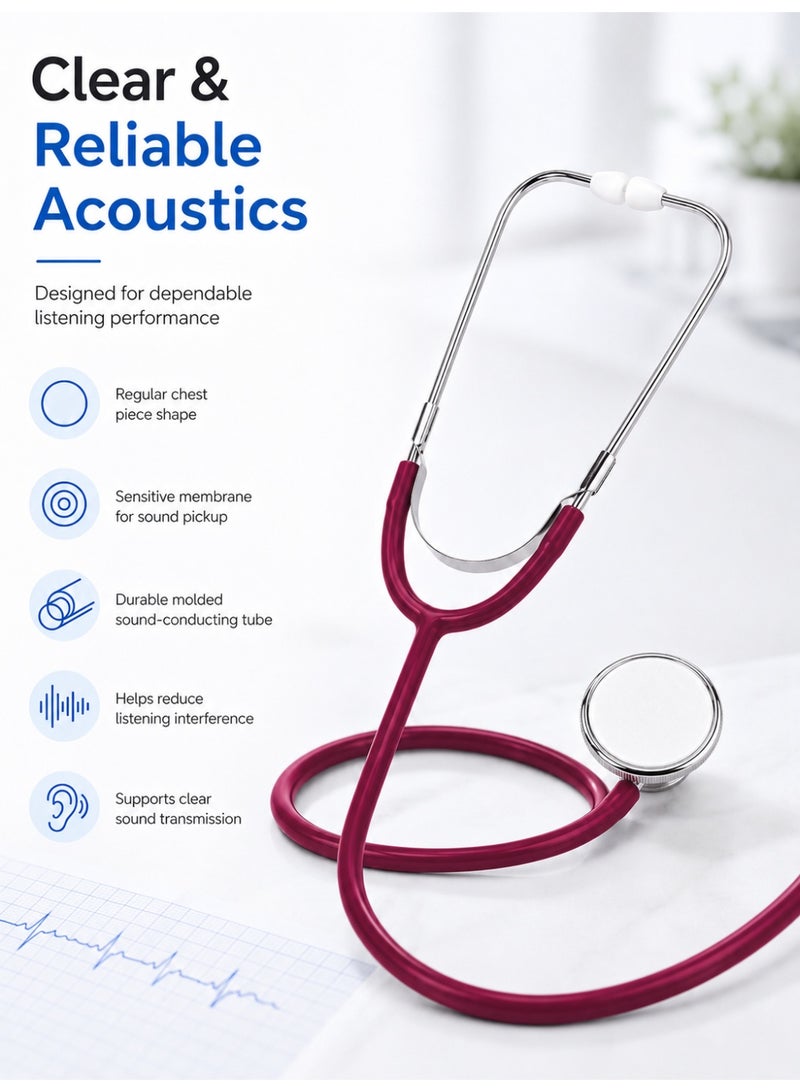 B.Well WS-1 Bordeaux Professional Single-Head Stethoscope with Soft Ear Tips & Storage Bag - Image 4