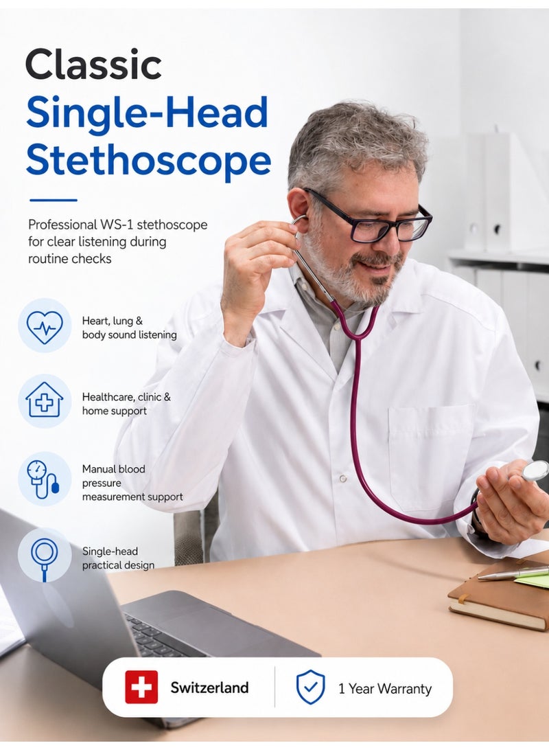 B.Well WS-1 Bordeaux Professional Single-Head Stethoscope with Soft Ear Tips & Storage Bag - Image 2