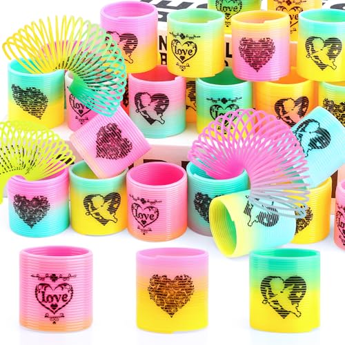 CLEVERZONE 36 Packs Spring Rainbow Magic Fidget Stress Coil Mini Springs Bulk Toys Valentines Day Wedding Party Favor Goodie Bag Stuffers For Kids Boys Girls Love - Image 1