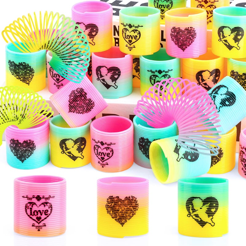 CLEVERZONE 36 Packs Spring Rainbow Magic Fidget Stress Coil Mini Springs Bulk Toys Valentines Day Wedding Party Favor Goodie Bag Stuffers For Kids Boys Girls Love - Image 3