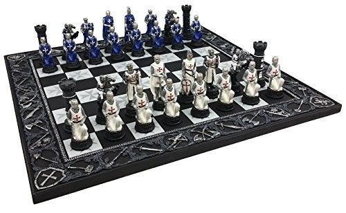HPL Medieval Times Crusades Blue and White Armored Maltese Knights Chess Set with 17 Board - Image 5