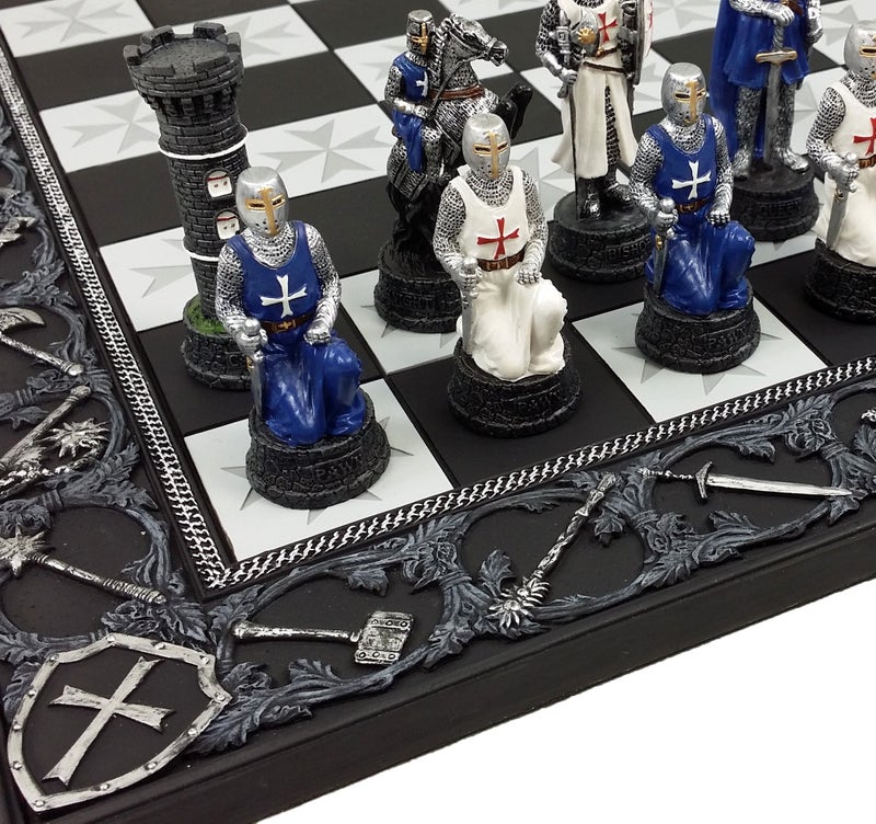 HPL Medieval Times Crusades Blue and White Armored Maltese Knights Chess Set with 17 Board - Image 3