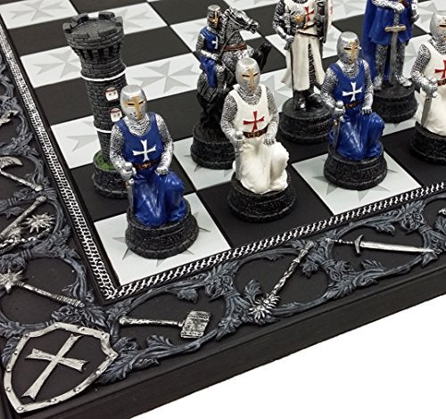 HPL Medieval Times Crusades Blue and White Armored Maltese Knights Chess Set with 17 Board - Image 1