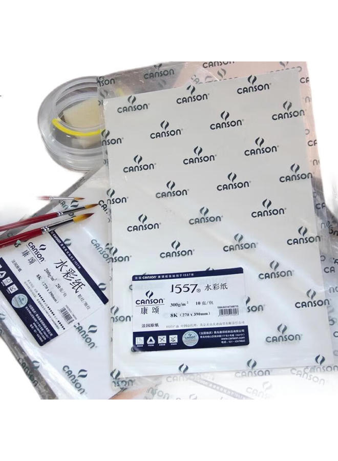 CANSON ورق كانسون للرسم بالألوان المائية 4K متوسط الخشونة، ورق رسم احترافي لطلاب الفن، المبتدئين، ورق رسم سميك للرسم، 4K 200G، 10 ورقات/عبوة، رسم فني - Image 2