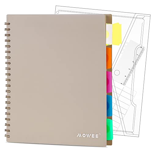 MOWEE 5 Subject Notebook - Spiral Notebook, College Ruled Notebook With Dividers Pocket, Tabs, 11" Ruler, 200 Pages, for Writing Journal, Home & Office, School Supplies, 8.5''x11'' CoCo Brown - Image 1