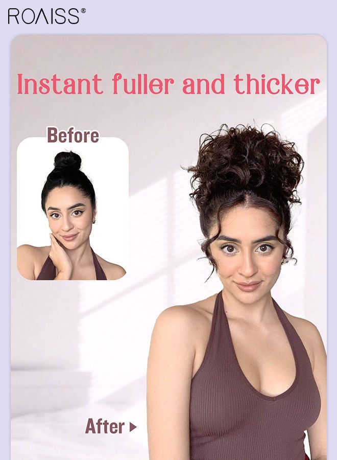 roaiss Messy Curly Synthetic Hair Bun, Short Curly Chignon with Elastic Drawstring, Loose Wave Large Curly Bun, Hair Extension Bun Wig for Women Daily Use, Brown Black, 25cm (10inch) - Image 2
