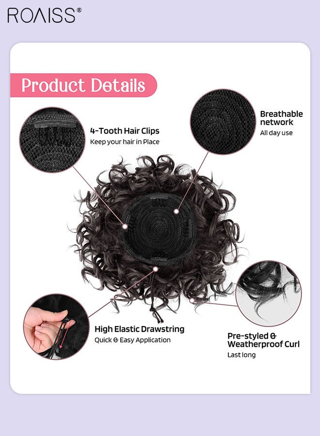 roaiss Messy Curly Synthetic Hair Bun, Short Curly Chignon with Elastic Drawstring, Loose Wave Large Curly Bun, Hair Extension Bun Wig for Women Daily Use, Brown Black, 25cm (10inch) - Image 4