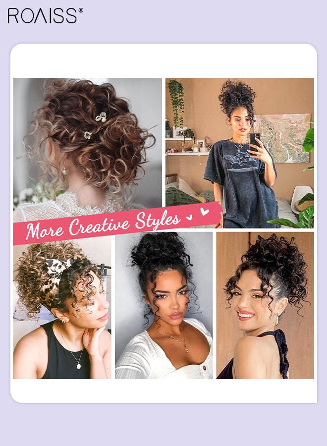 roaiss Messy Curly Synthetic Hair Bun, Short Curly Chignon with Elastic Drawstring, Loose Wave Large Curly Bun, Hair Extension Bun Wig for Women Daily Use, Brown Black, 25cm (10inch) - Image 5