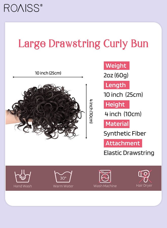 roaiss Messy Curly Synthetic Hair Bun, Short Curly Chignon with Elastic Drawstring, Loose Wave Large Curly Bun, Hair Extension Bun Wig for Women Daily Use, Brown Black, 25cm (10inch) - Image 3