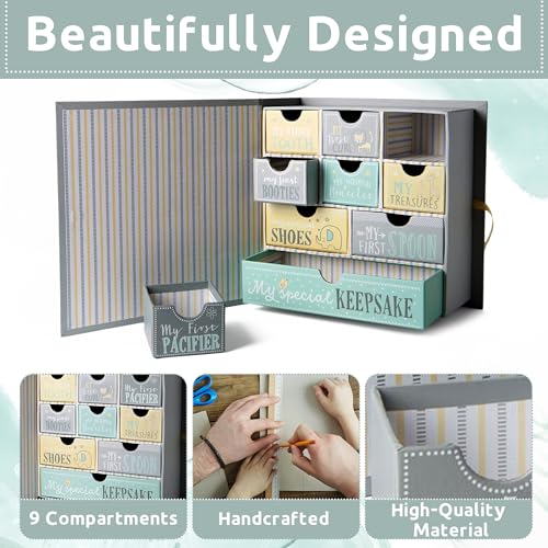 Votum Baby Keepsake Box for Treasured Memories, Moon & Stars - Lightweight, Handcrafted Baby Boxes with 9 Labeled Compartments for First Memories - Gender Neutral Baby Shower Gifts for Girls, Boys - Image 2