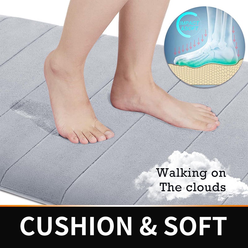 Yimobra 3 Pieces Memory Foam Bath Mat Sets  31.5 x 19.8 + 17x24 and U-Shaped for Bathroom Rugs  Toilet Mats  Non-Slip  Soft Comfortable  Water Absorption  Machine Washable  Silver - Image 2