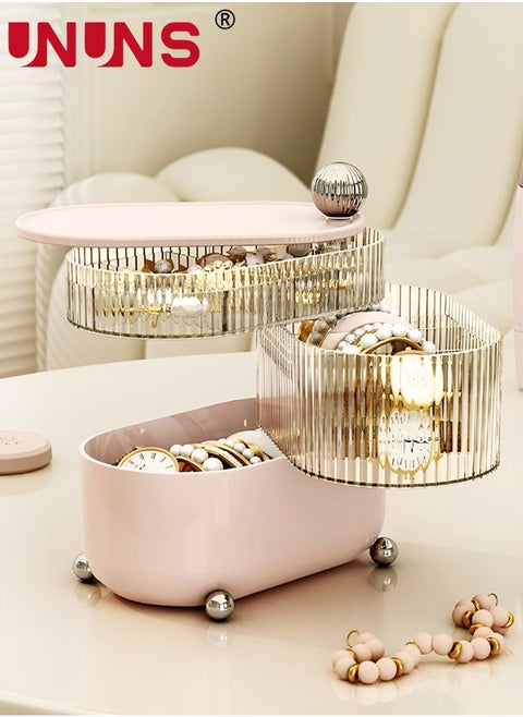 3-Layer Jewelry Organizer,360 Degree Rotating Jewelry Storage Box With Lid For Earring Bracelets Rings,MakeUp Organizer