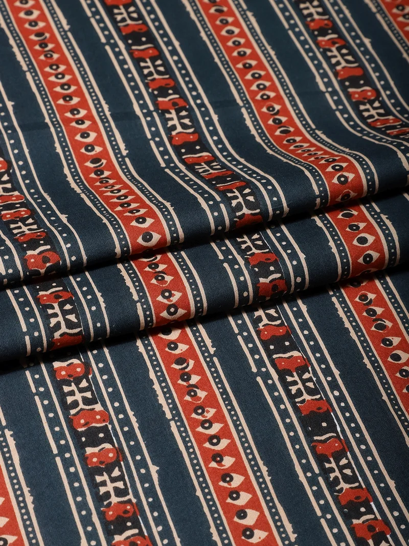 أيه كيه إس Multi Tribal Striped Block Print Fabric - One Meter